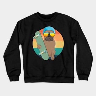 cute bulldog with skating board Crewneck Sweatshirt